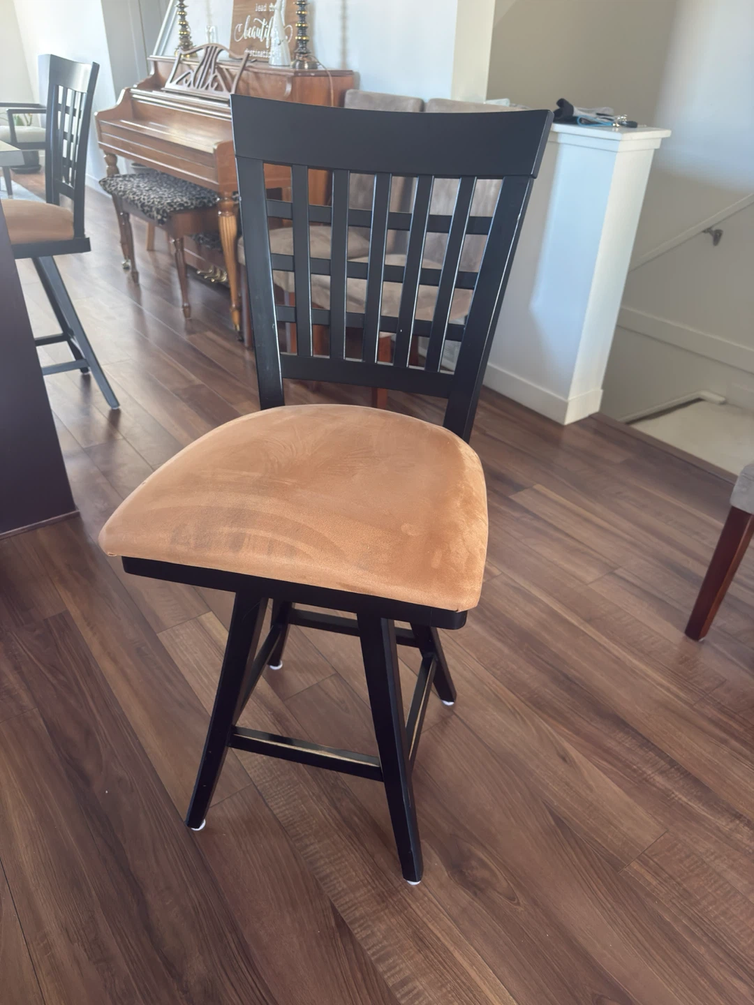 Black Swivel Bar Stool with Tan Seat - photo 5