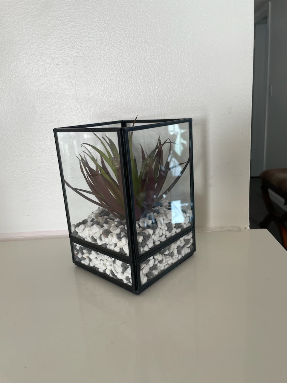 Glass Terrarium with Faux Succulent and Stones