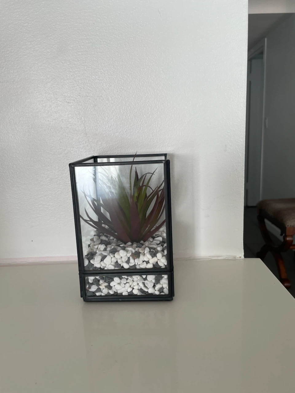 Glass Terrarium with Faux Succulent and Stones - photo 2