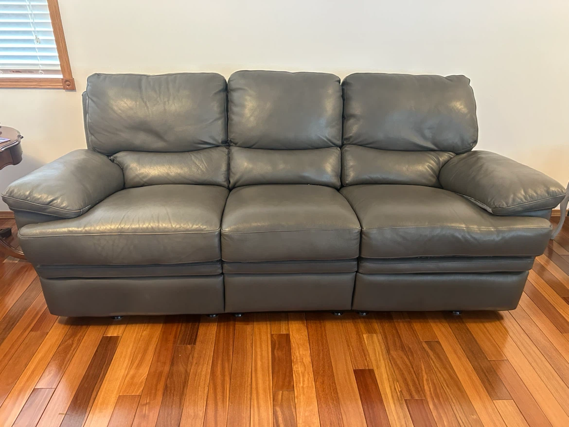 Grey Leather Reclining Sofa
