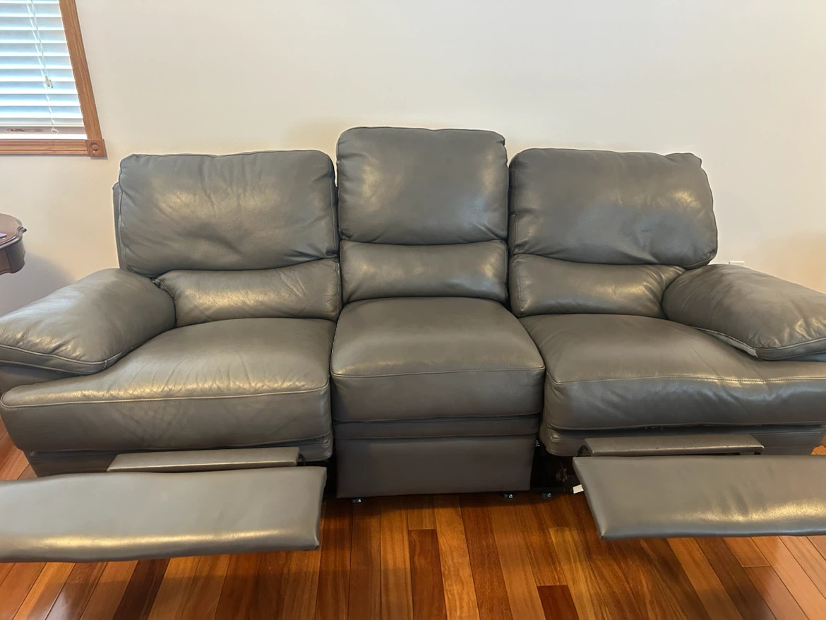 Grey Leather Reclining Sofa - photo 2