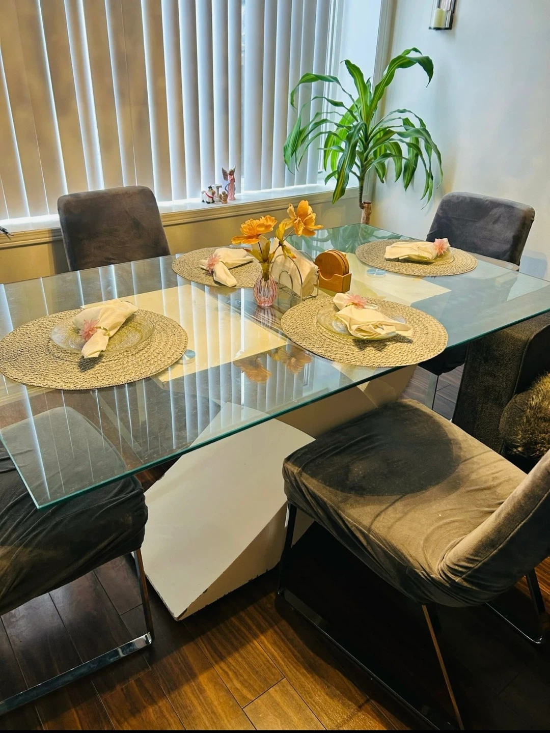 Glass Dining Table with 4 Chairs