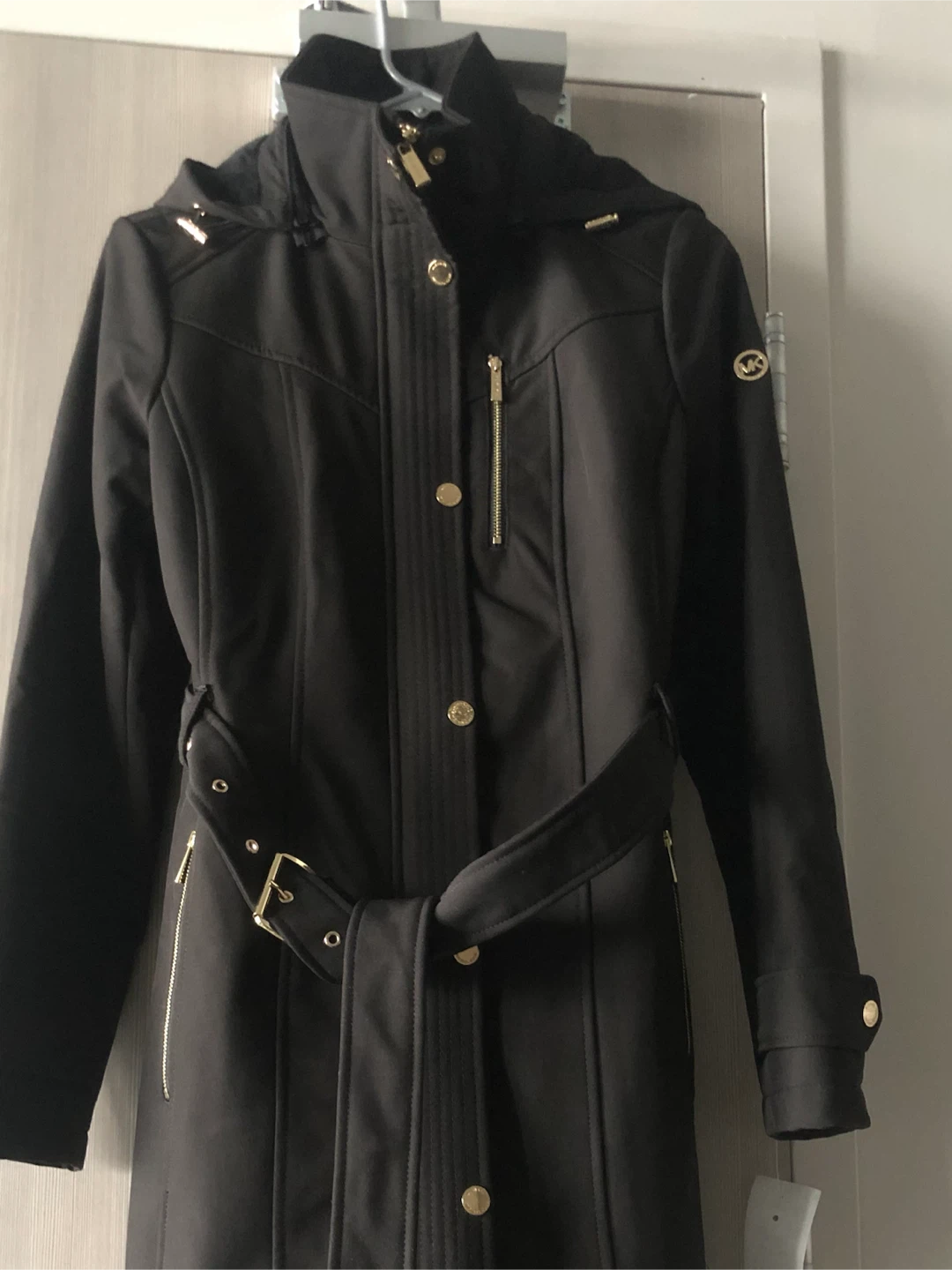 Michael Kors Black Hooded Belted Trench Coat