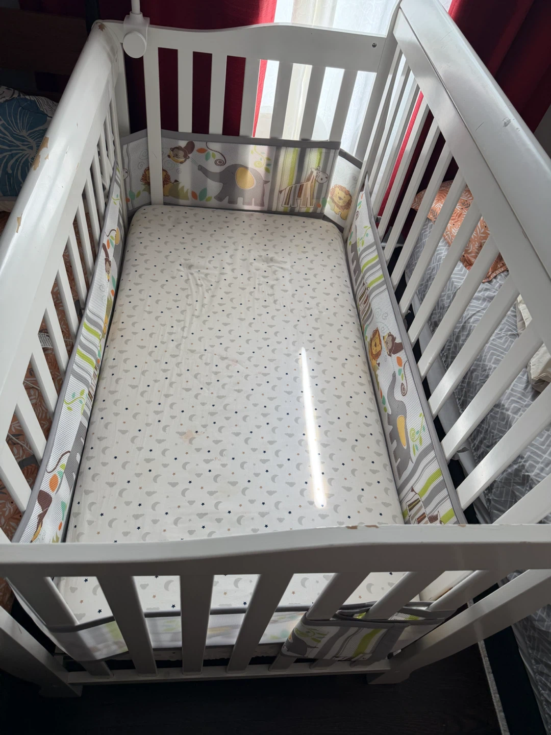 White Baby Crib with Animal Theme Bedding - photo 2