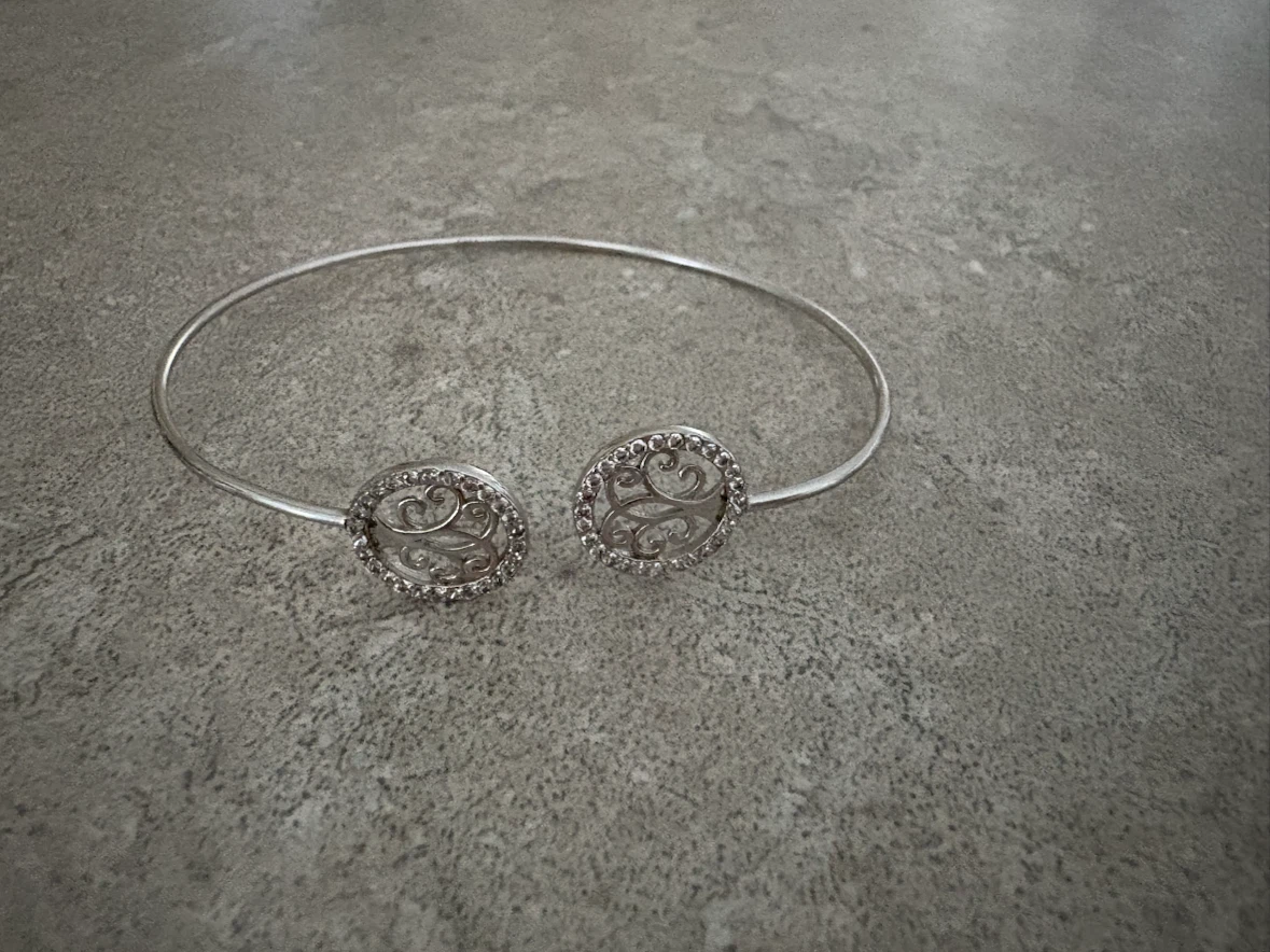 Silver 925 Bangle Bracelet with Filigree Detail - photo 2