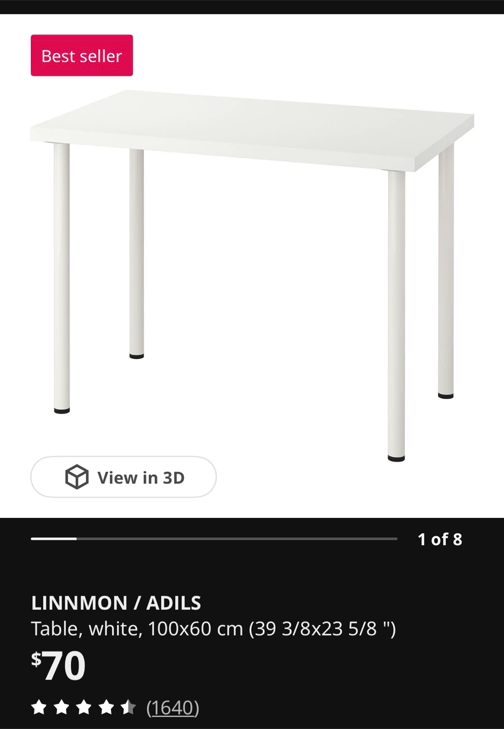 Ikea White Linmon Desk with 4x Black Adils Legs - photo 5