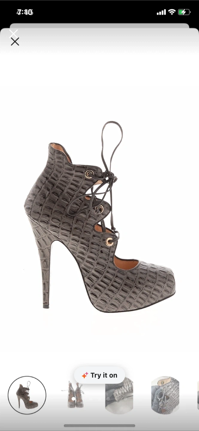 Vivienne Westwood Grey Croc-Embossed Lace-Up Heels