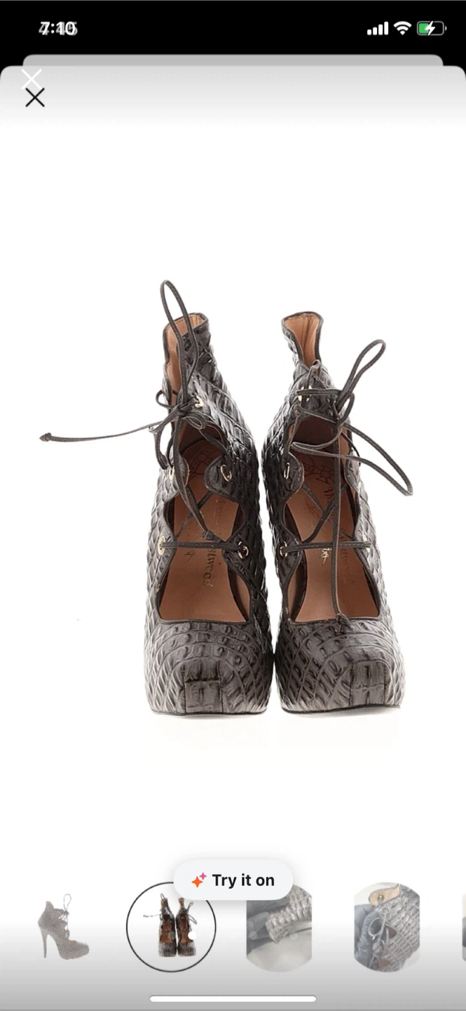 Vivienne Westwood Grey Croc-Embossed Lace-Up Heels - photo 2