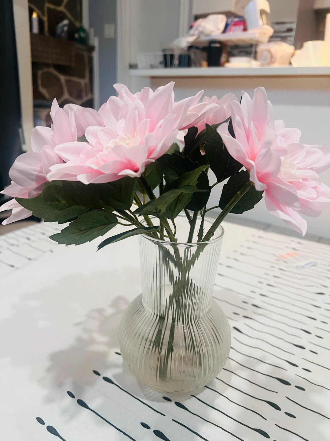 Ikea Pink Artificial Dahlia Flowers in Glass Vase