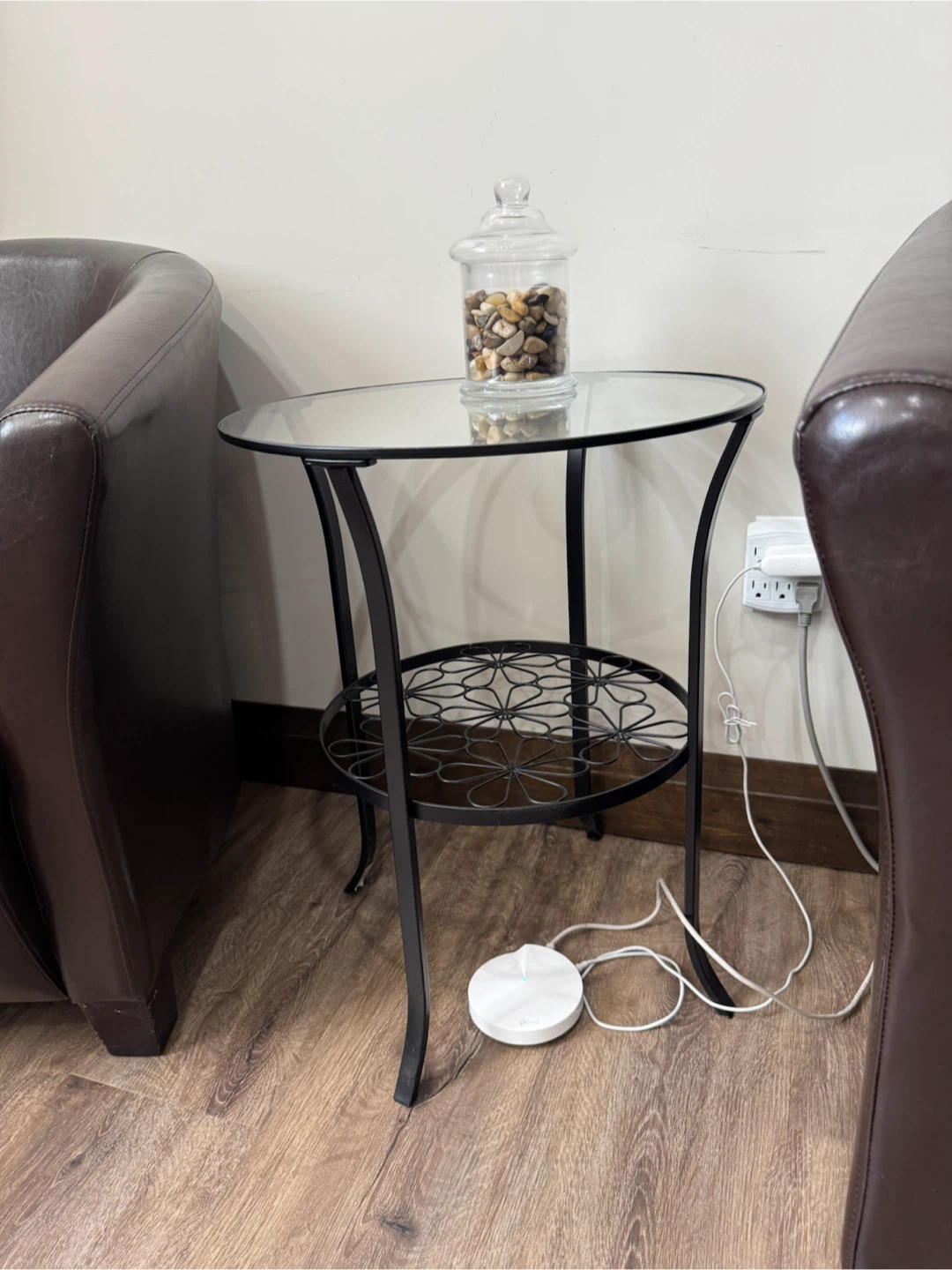 Glass Top Side Table with Metal Base