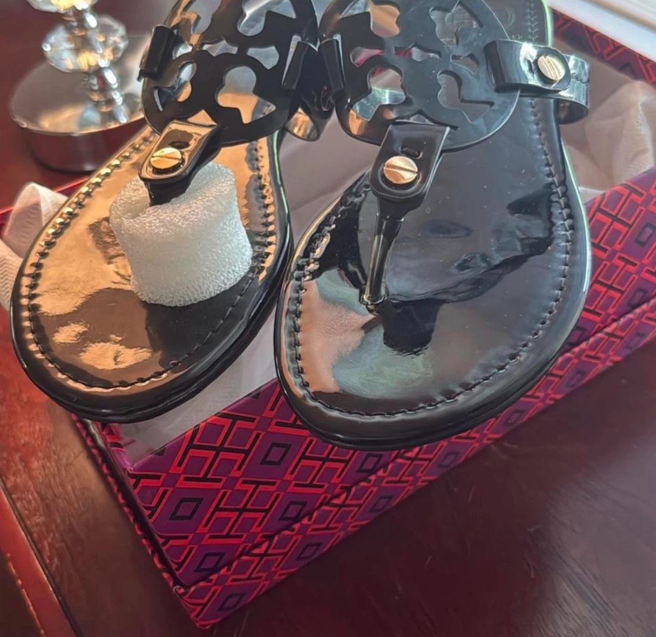 Tory Burch Black Patent Leather Miller Sandals