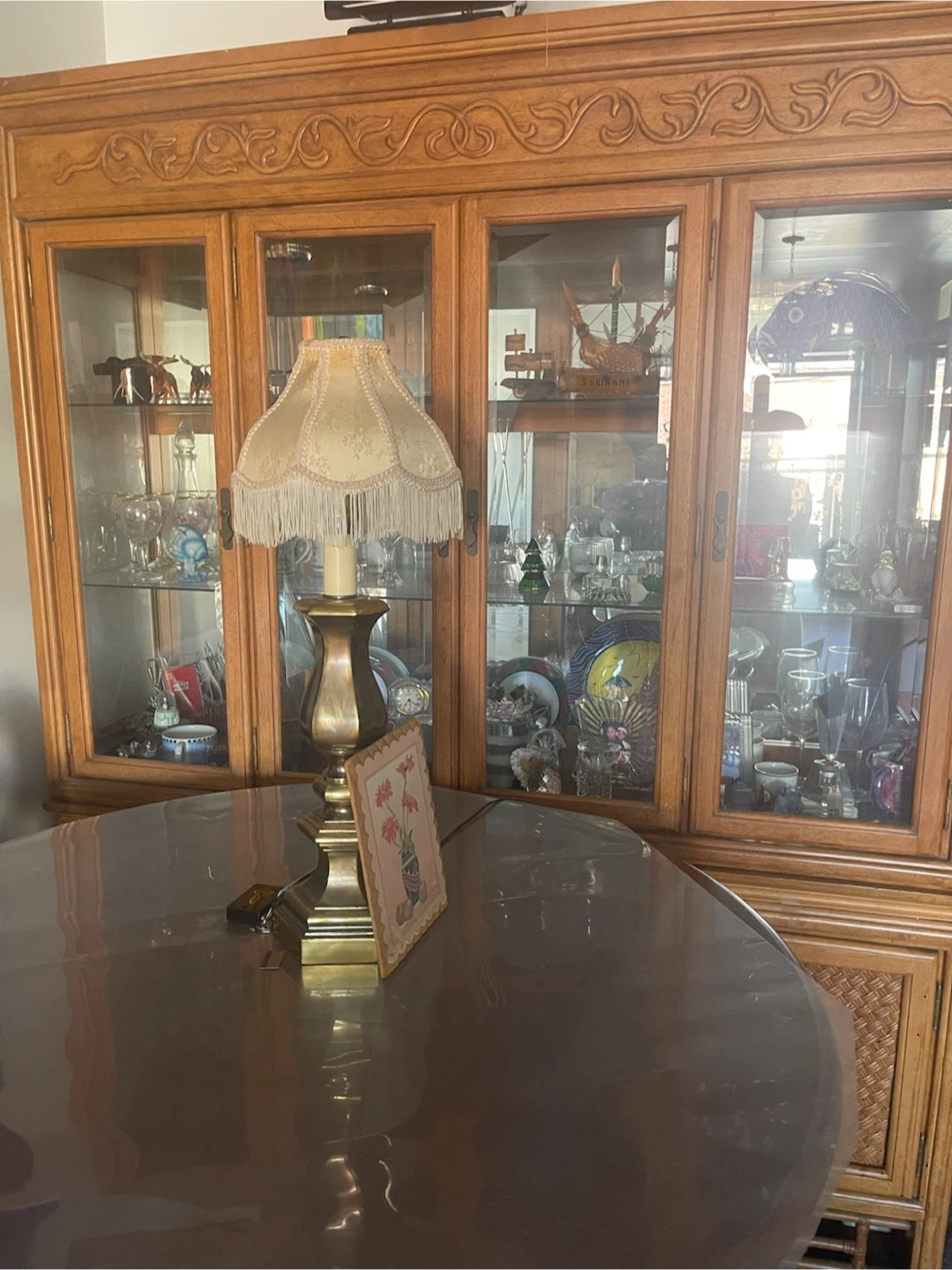 Vintage Wooden China Cabinet with Glass Doors