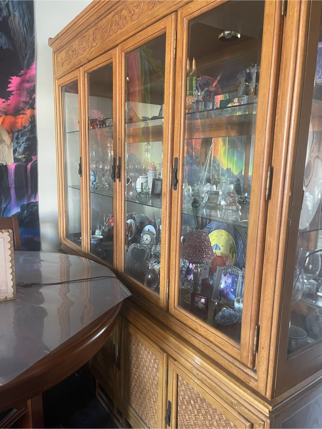 Vintage Wooden China Cabinet with Glass Doors - photo 2