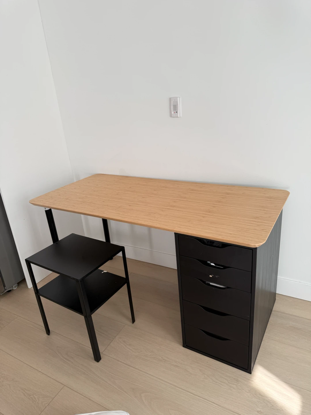 Bamboo Desk with Black Drawer Unit