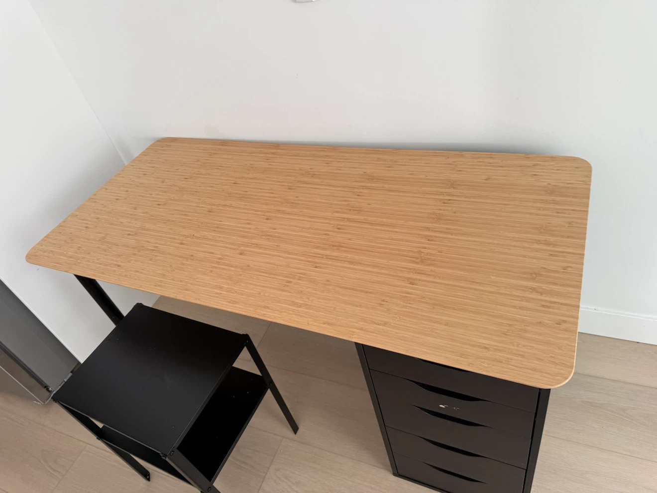 Bamboo Desk with Black Drawer Unit - photo 2