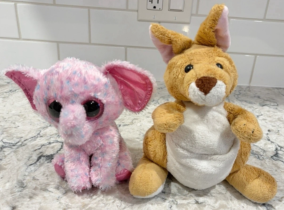 Beanie Bottomed Stuffed Animals - Elephant and Kangaroo