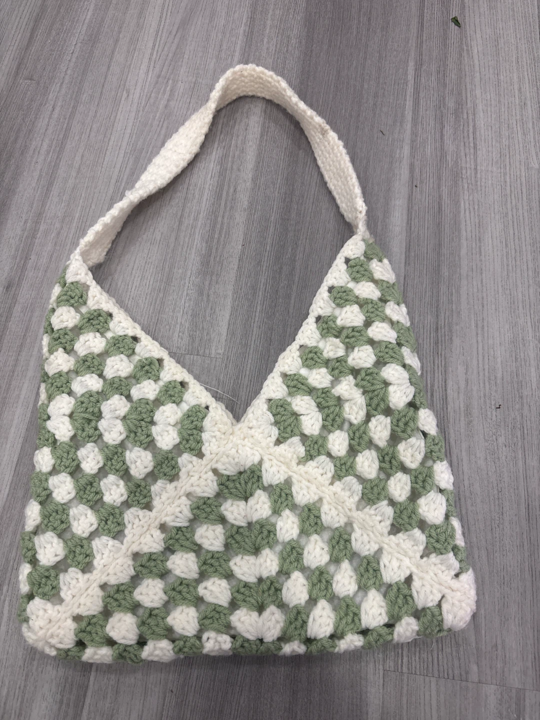 Handmade Crochet Granny Square Shoulder Bag - Green & Burgundy