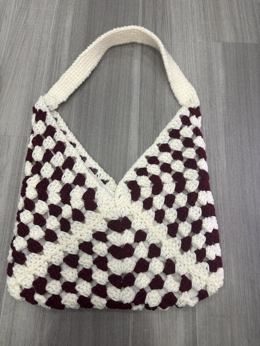 Handmade Crochet Granny Square Shoulder Bag - Green & Burgundy - photo 2