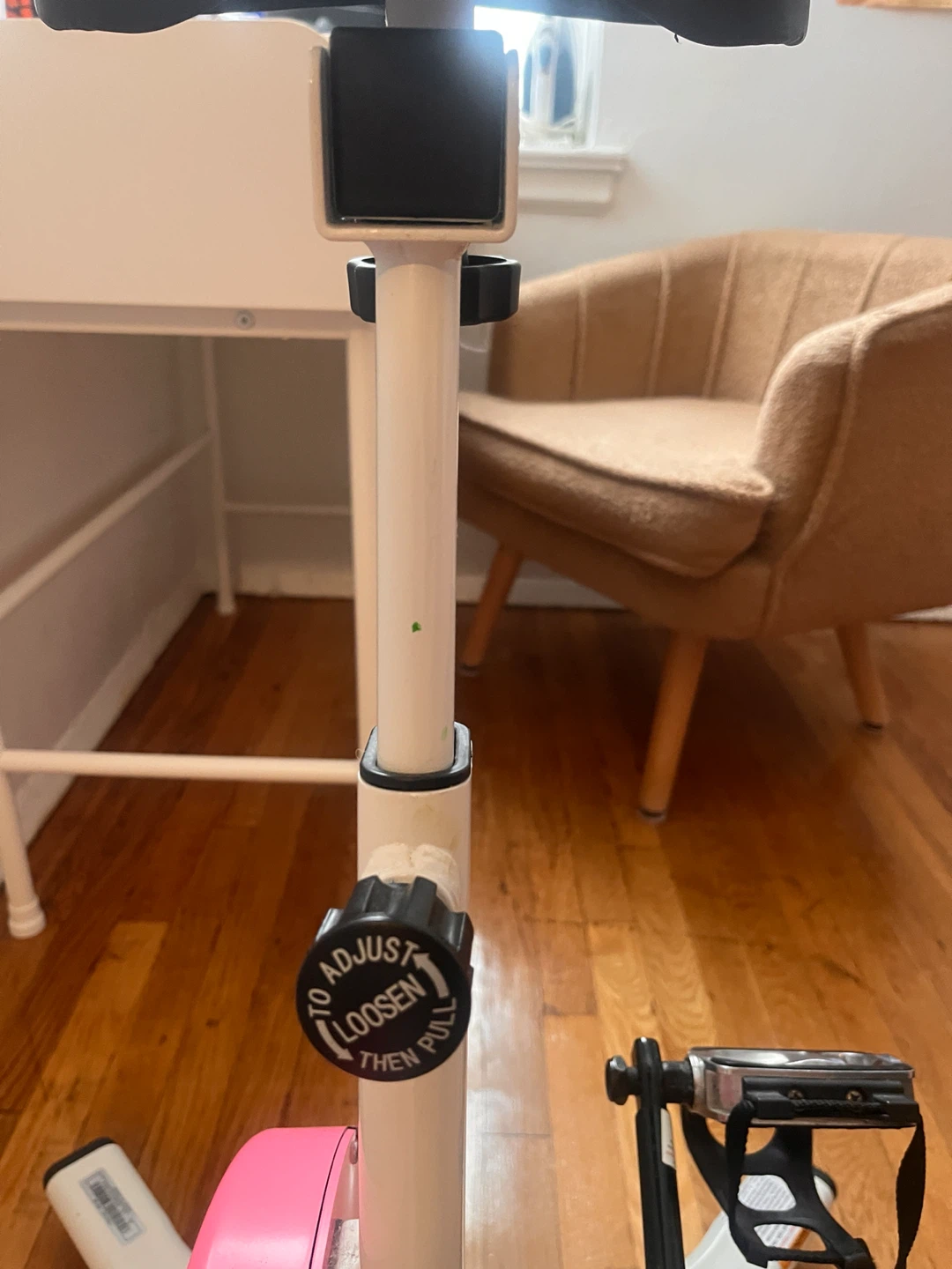 White and Pink Stationary Exercise Bike with Polka Dots - photo 3
