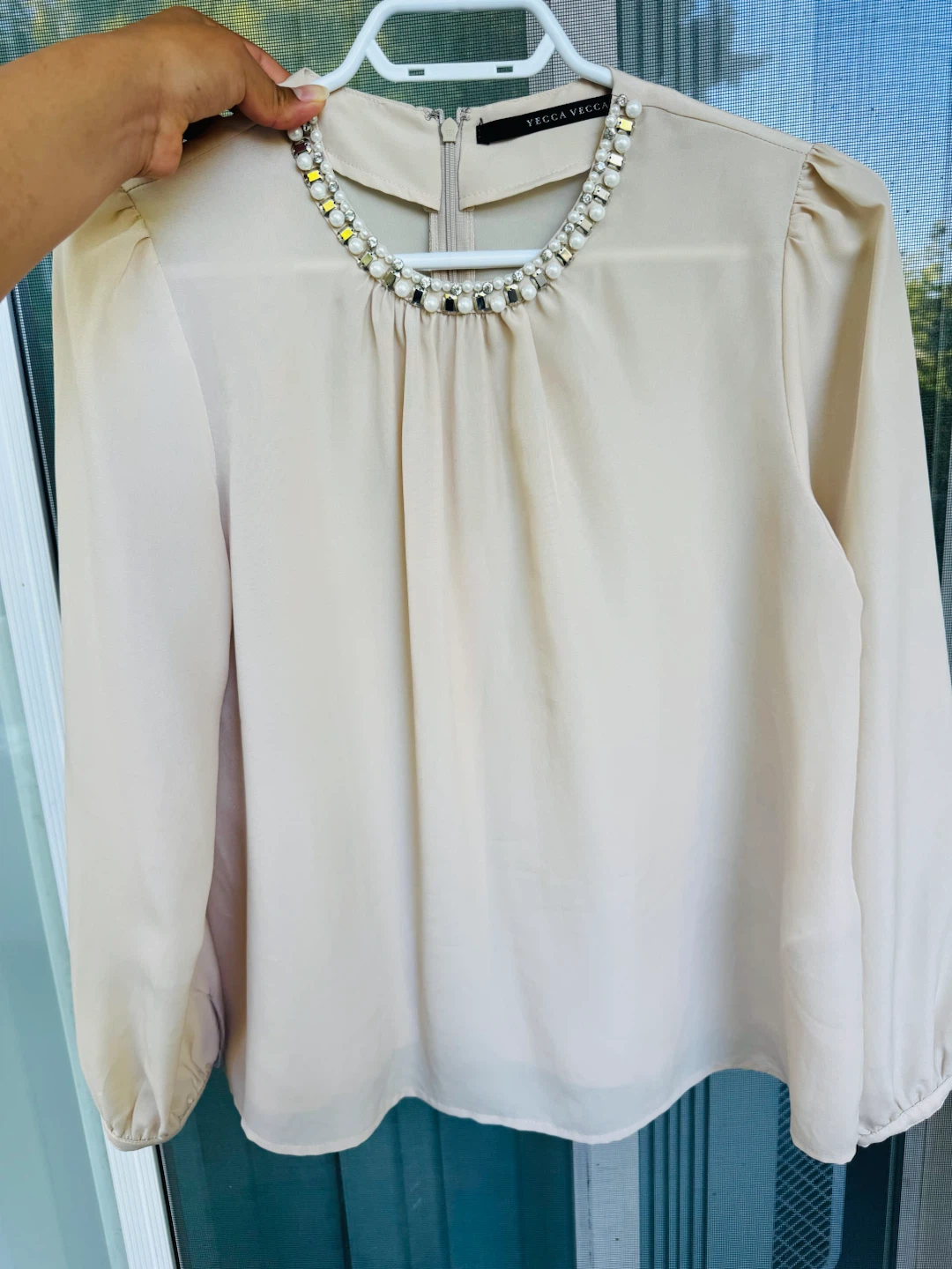 YECCA VECCA Beige Beaded Neckline Blouse