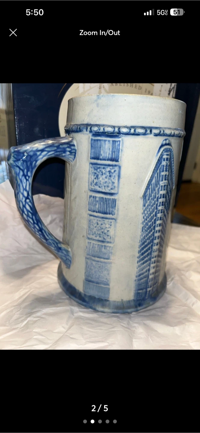 Embossed blue and white stoneware pitcher - photo 2