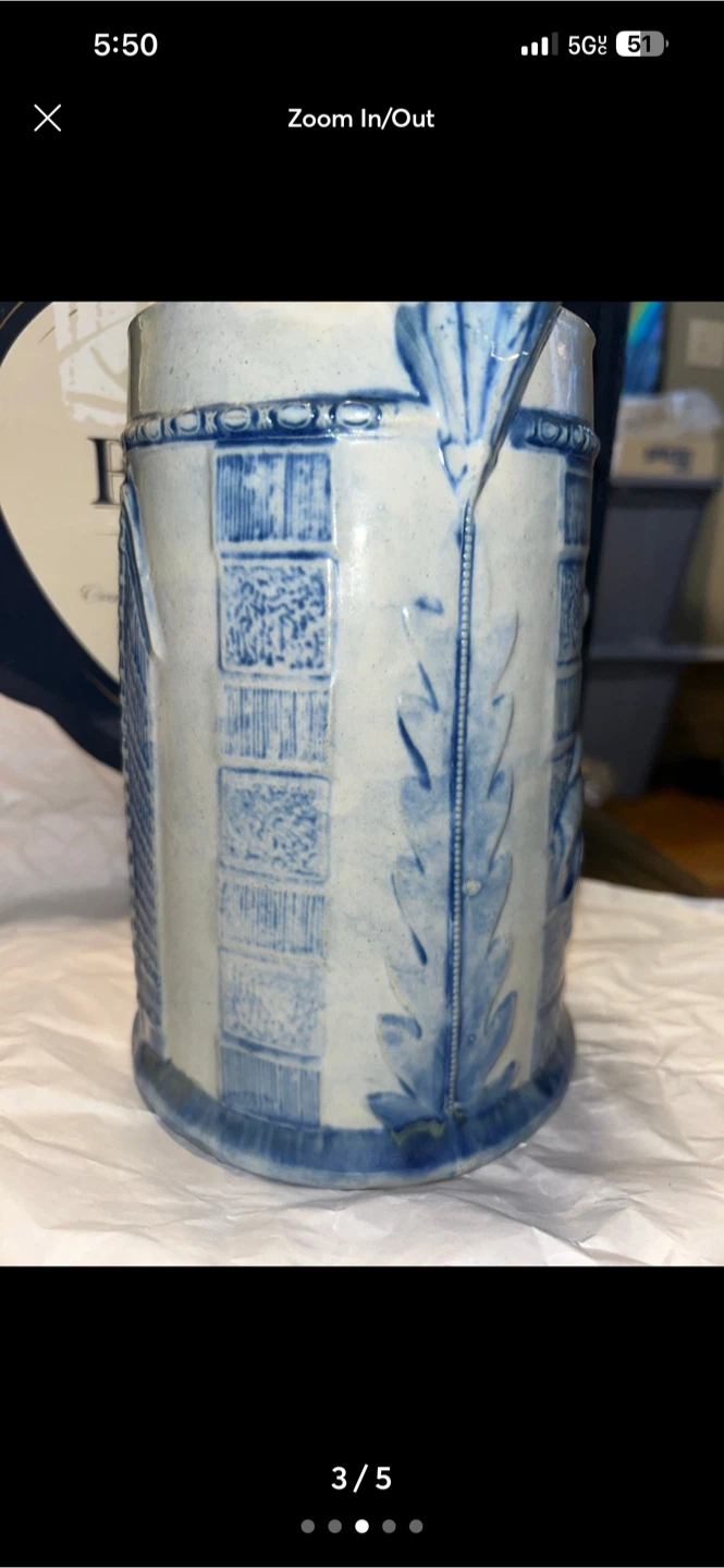 Embossed blue and white stoneware pitcher - photo 3