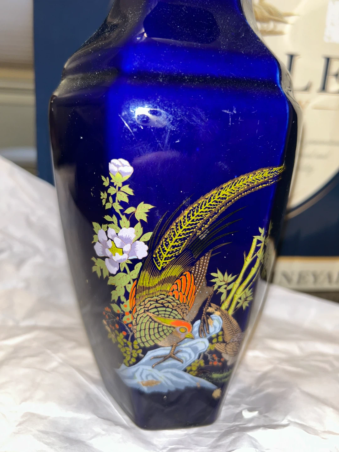Blue Decorative Vase with Pheasant Design