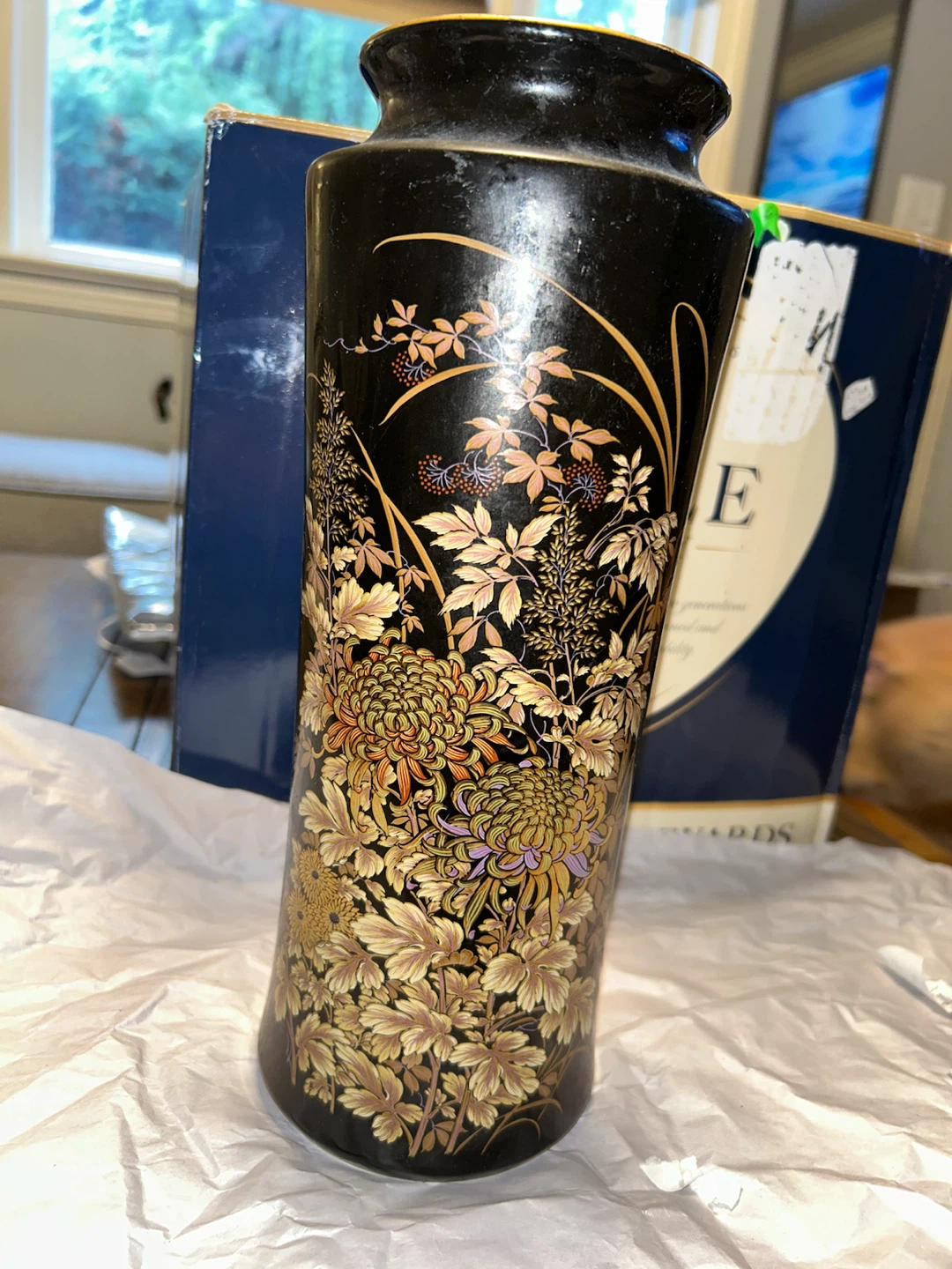 Vintage Black Floral Vase