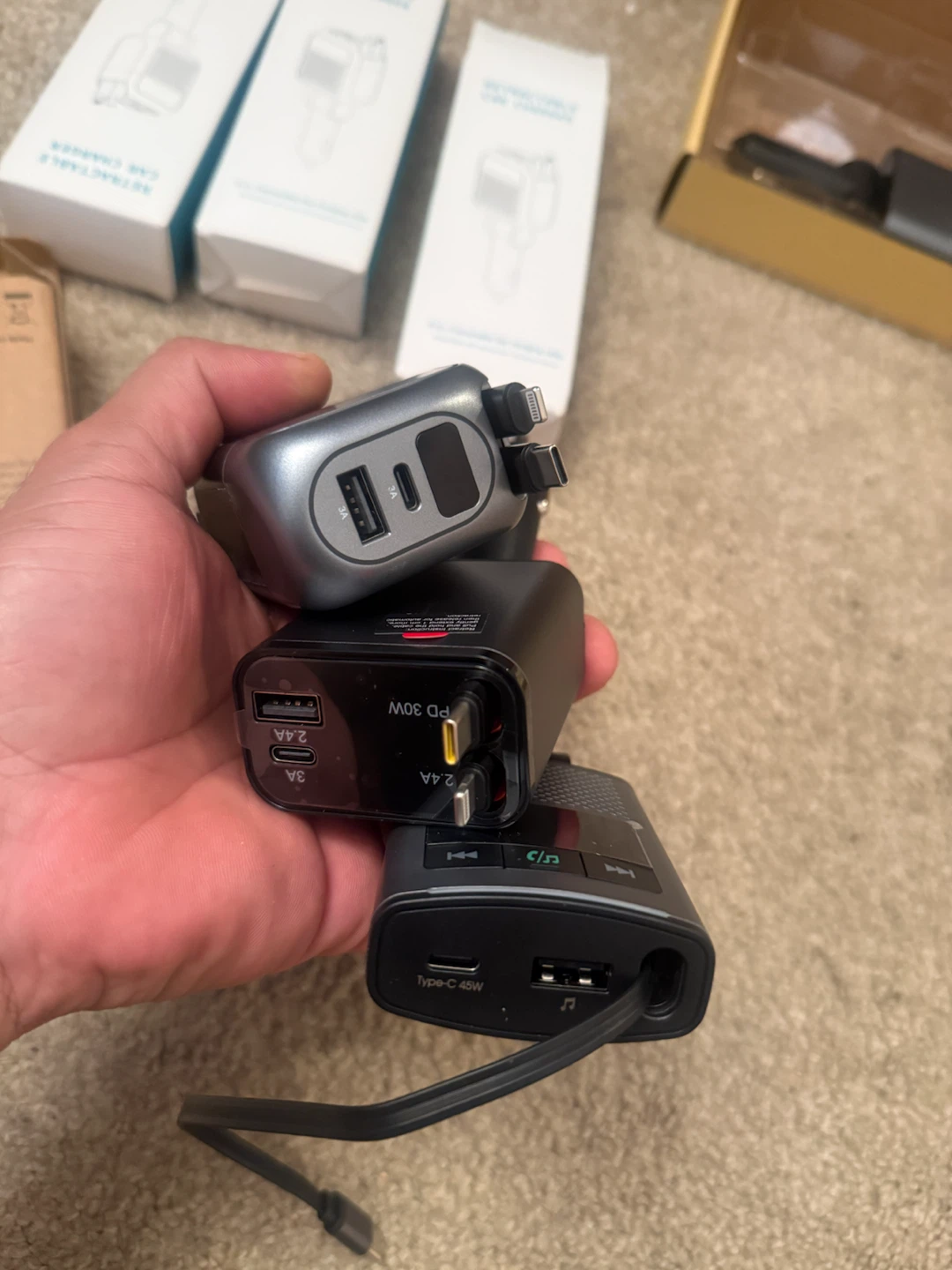 Car Charger Adapters with USB-C PD & Retractable Cable