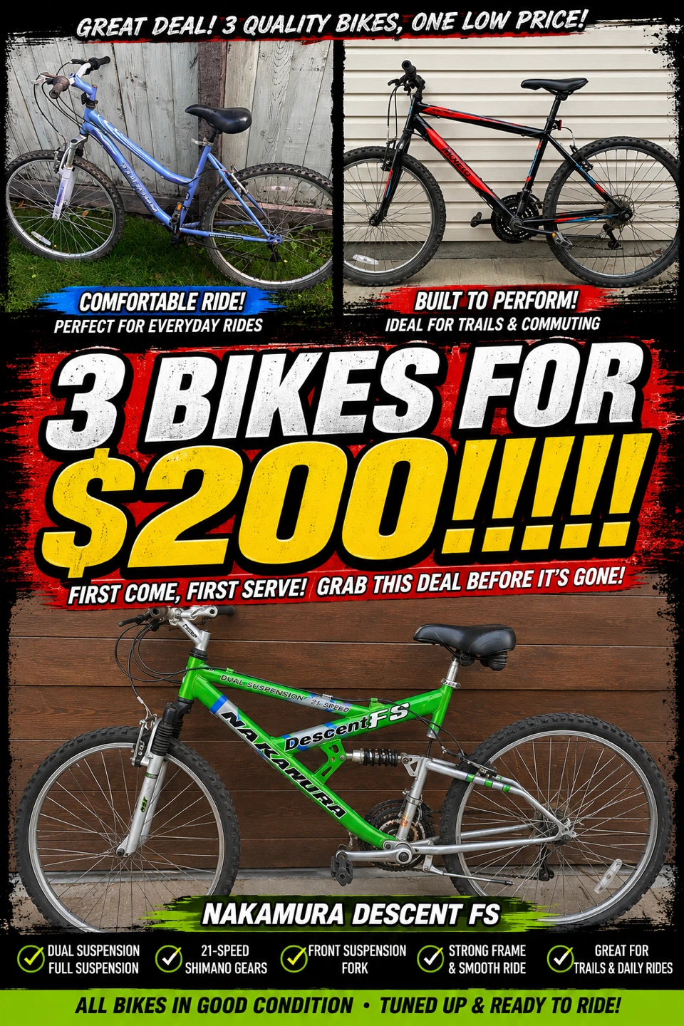 3 BIKES FOR 200!!!!!