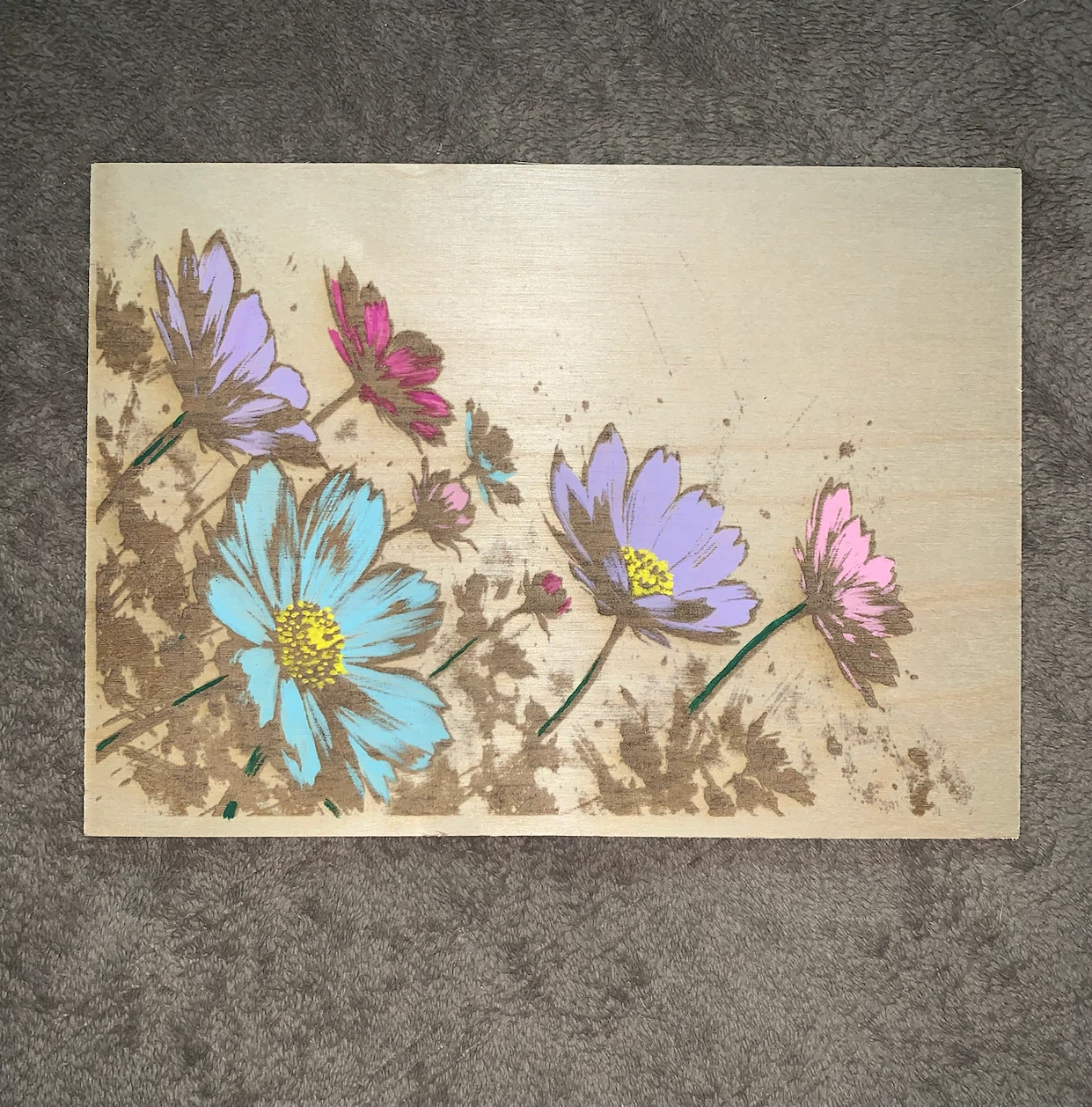 Painted Wooden Plaque with Floral Design