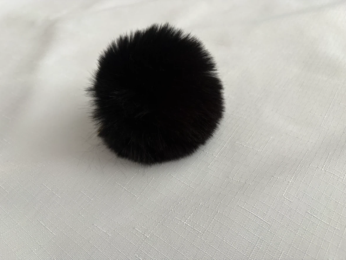 Black Faux Fur Pom Pom Keychain - photo 3