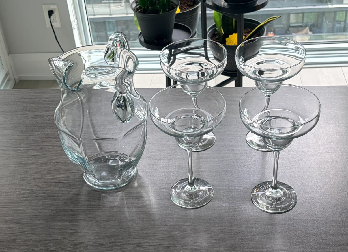 Clear Glass Margarita Pitcher with 4 Glasses