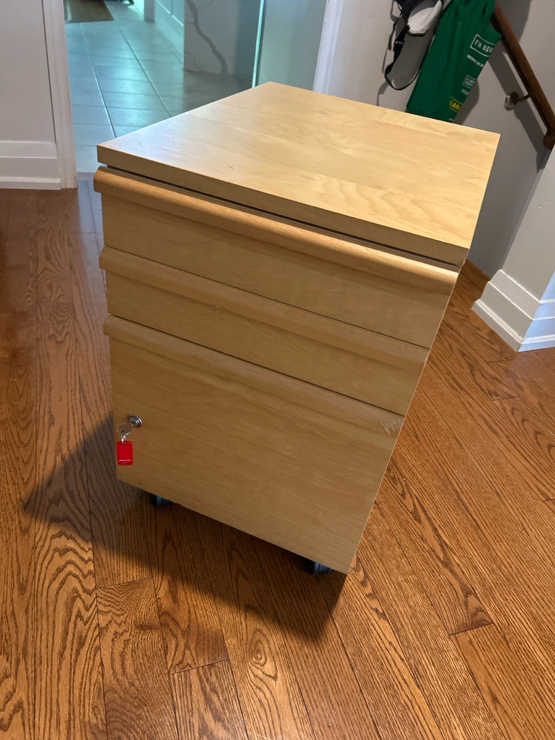 Light Wood 3-Drawer Filing Cabinet