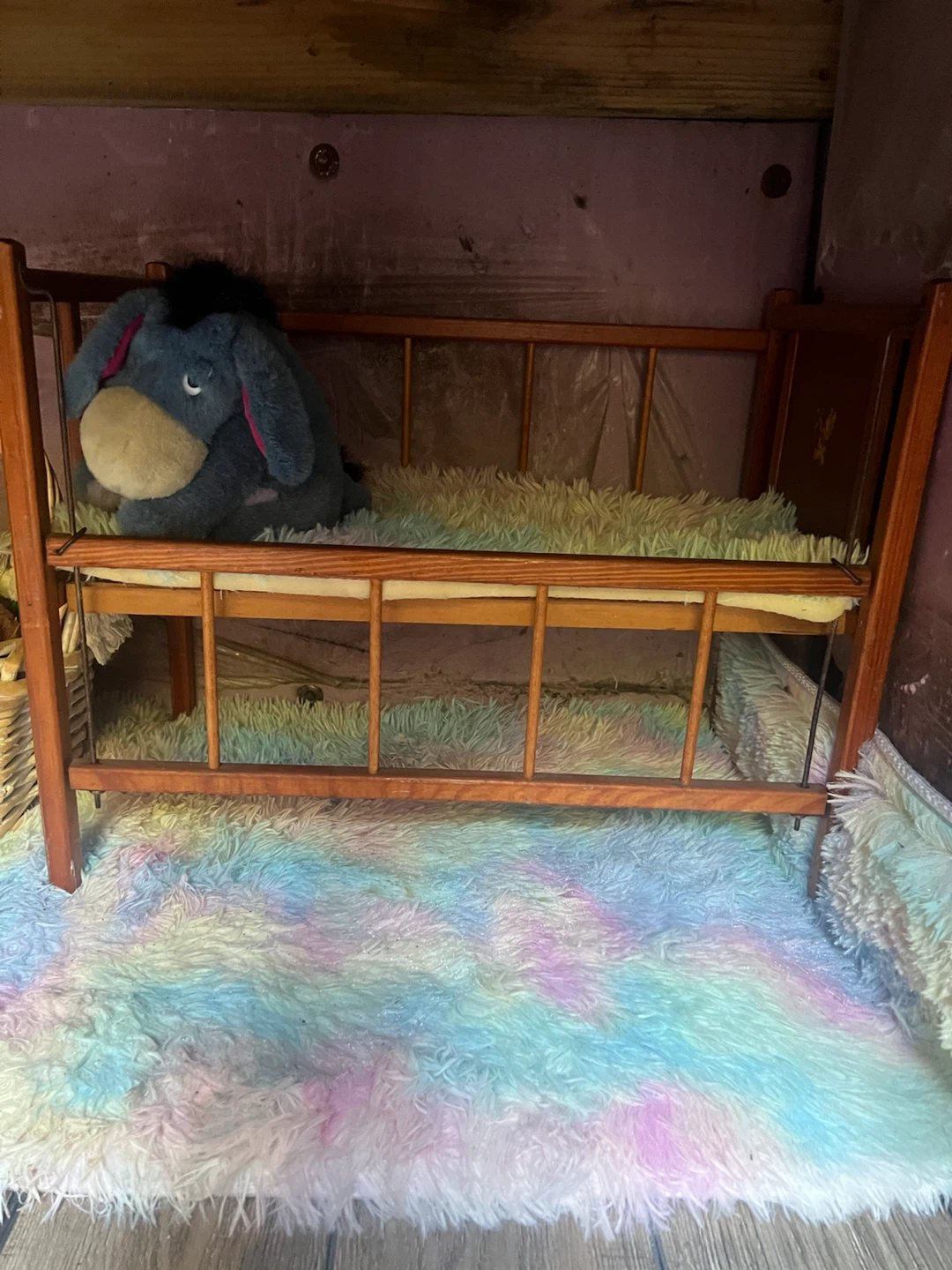 Wooden Doll Bed with Eeyore Plush