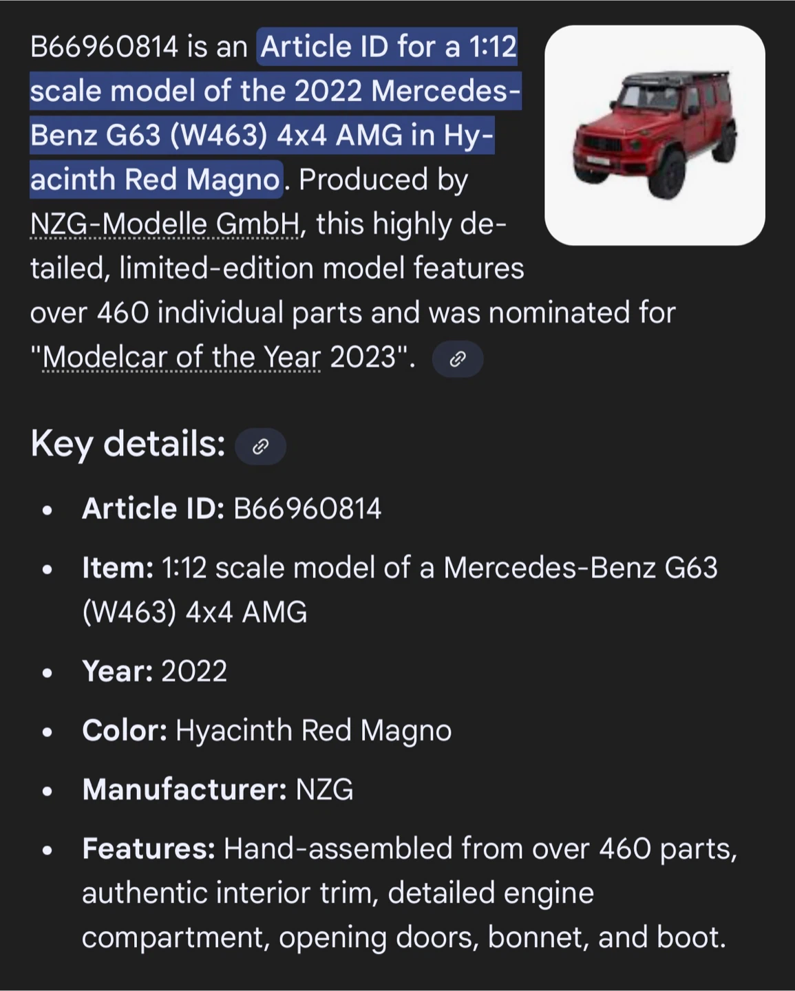 NZG 1:12 Scale Mercedes-Benz G63 (W463) 4x4 AMG Model Car - photo 3