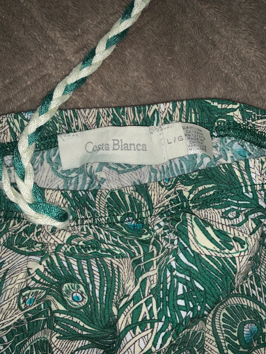 Costa Blanca Green Peacock Print Smocked Top - Size L