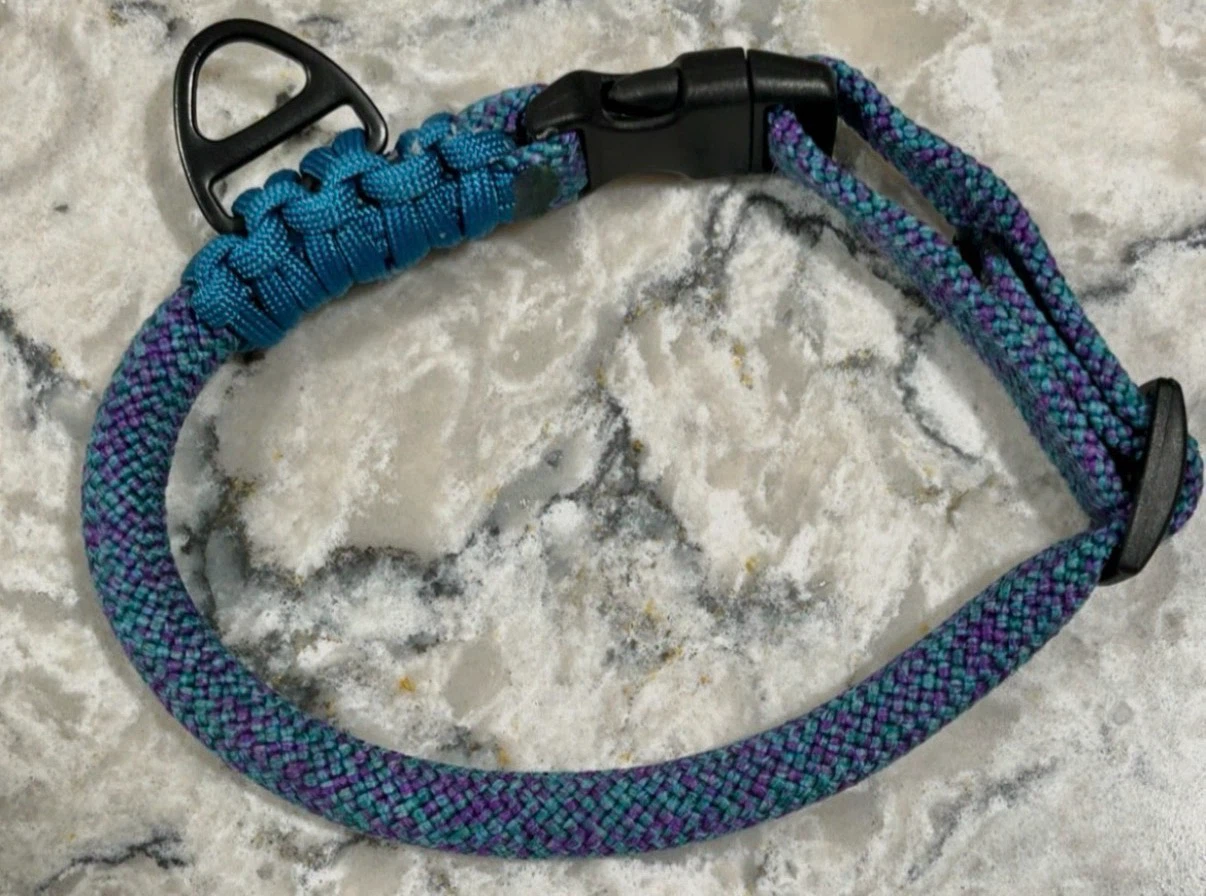 Blue Plastic Clip Recycled Climbing Rope Dog Collar (Size S)