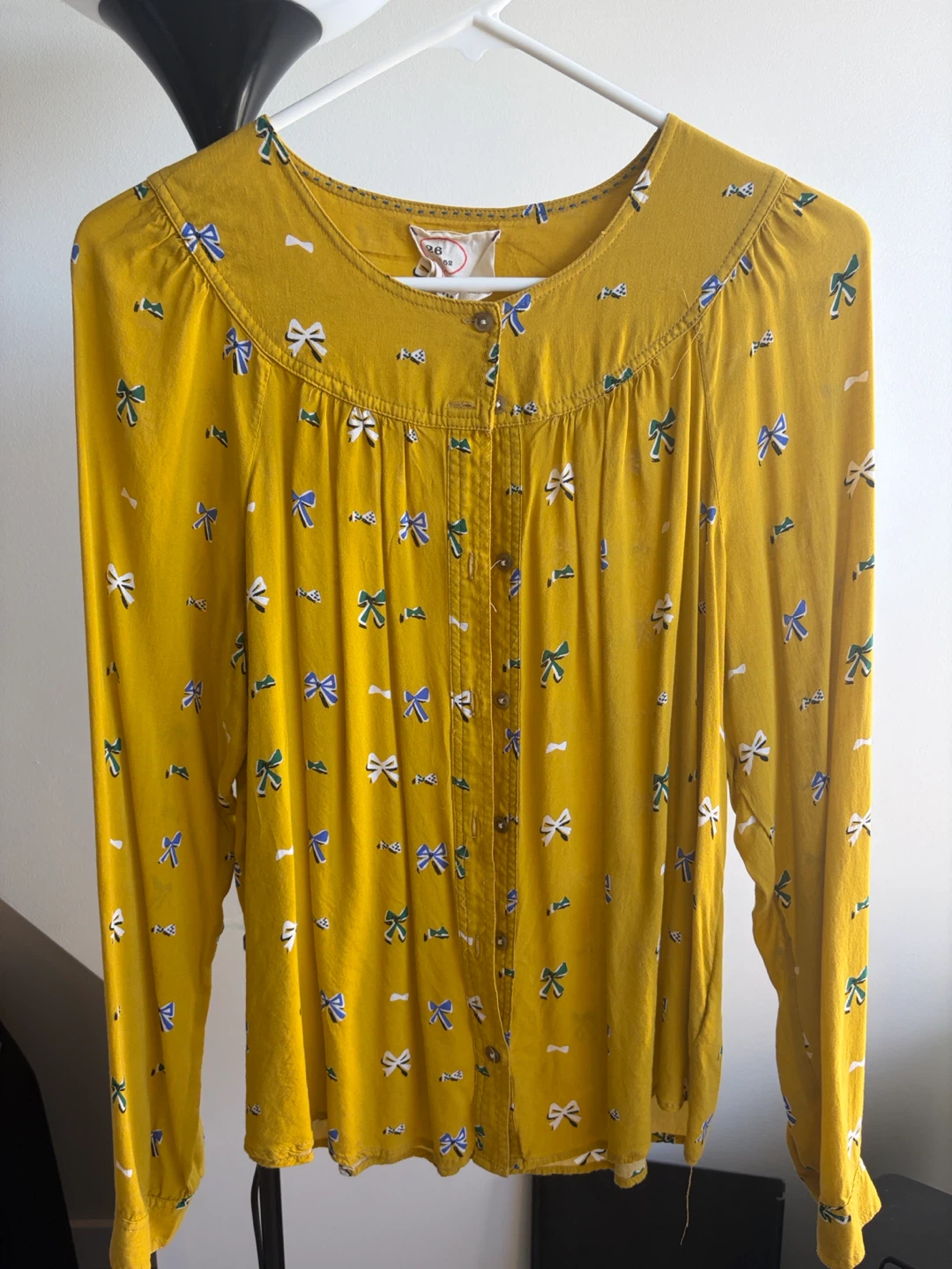 Women's Anthropologie Yellow Bow Print Blouse