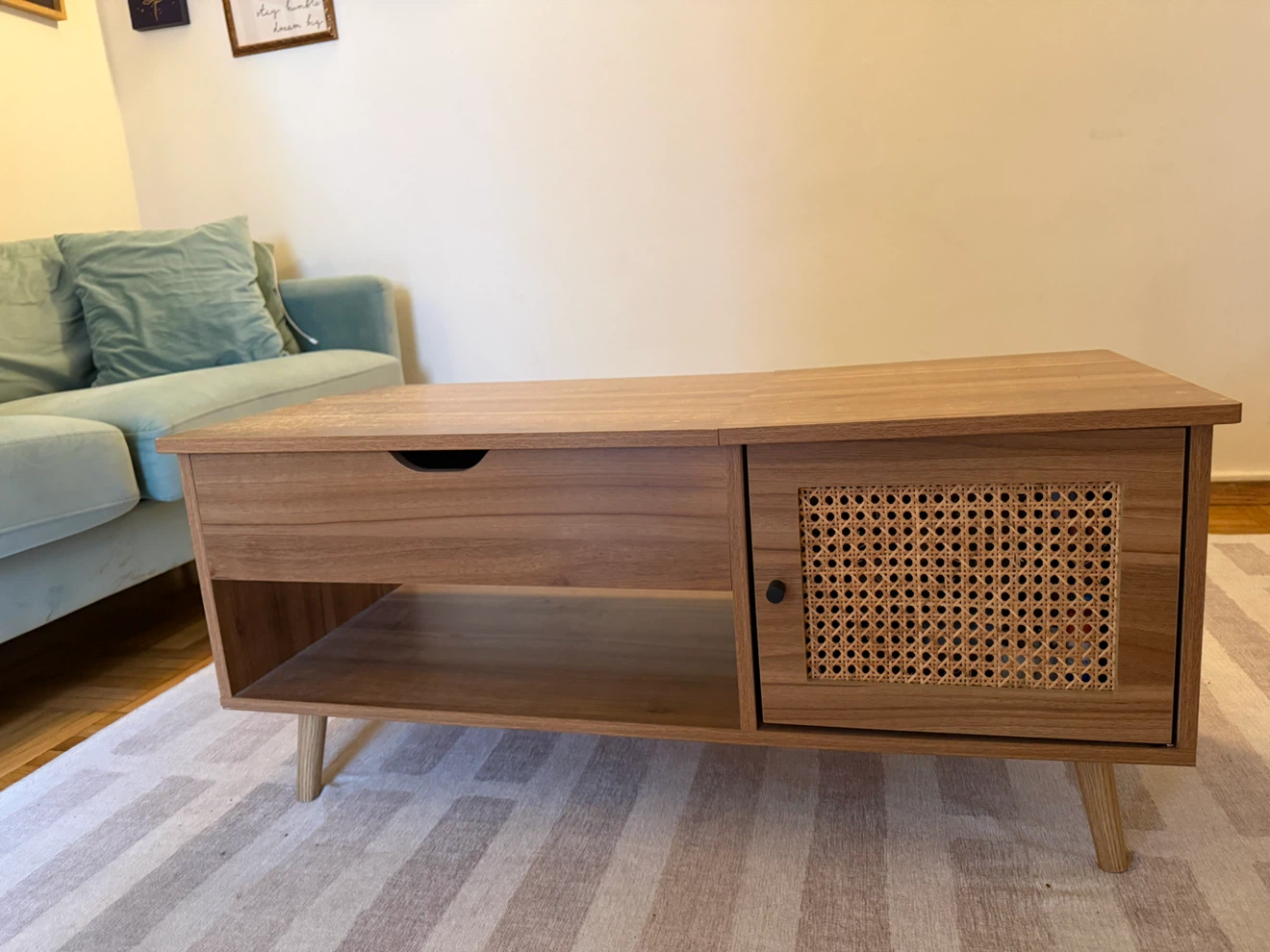 Lift Top Coffee Table with Storage and Rattan Cabinet