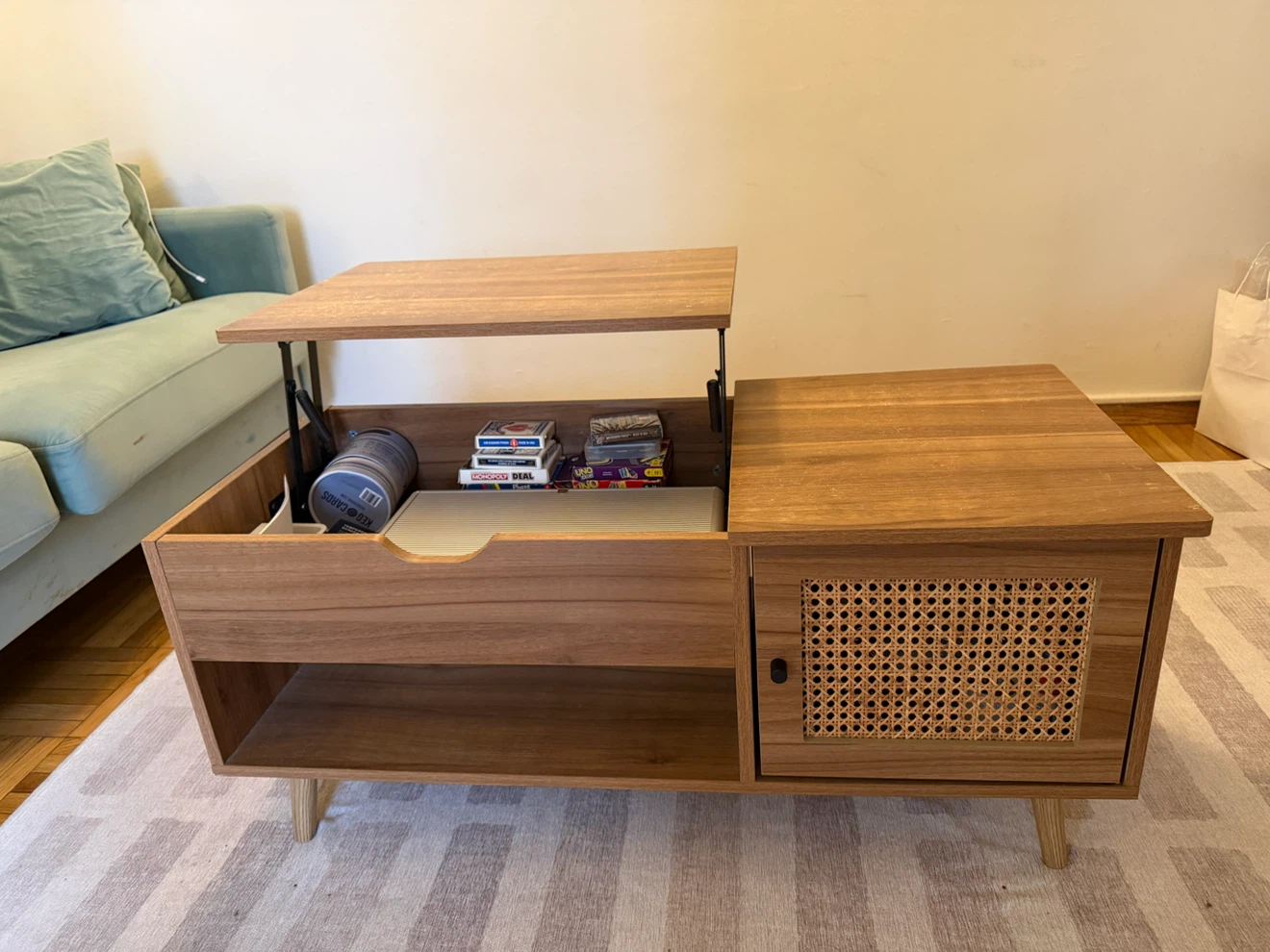 Lift Top Coffee Table with Storage and Rattan Cabinet - photo 3