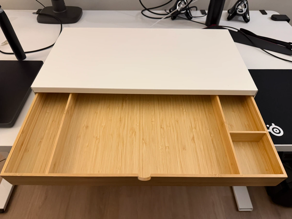 White Monitor Riser with Bamboo Drawer - photo 2