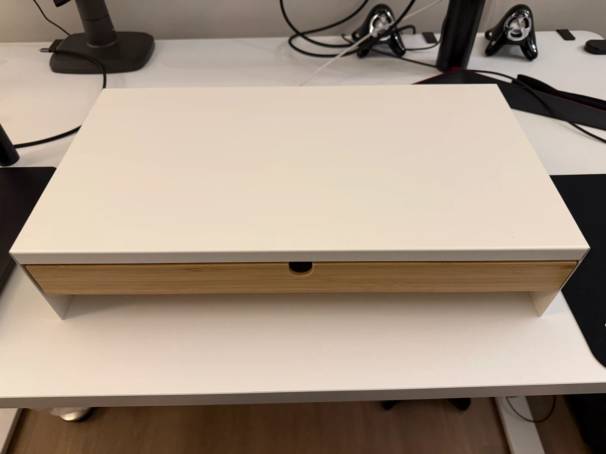 White Monitor Riser with Bamboo Drawer - photo 3