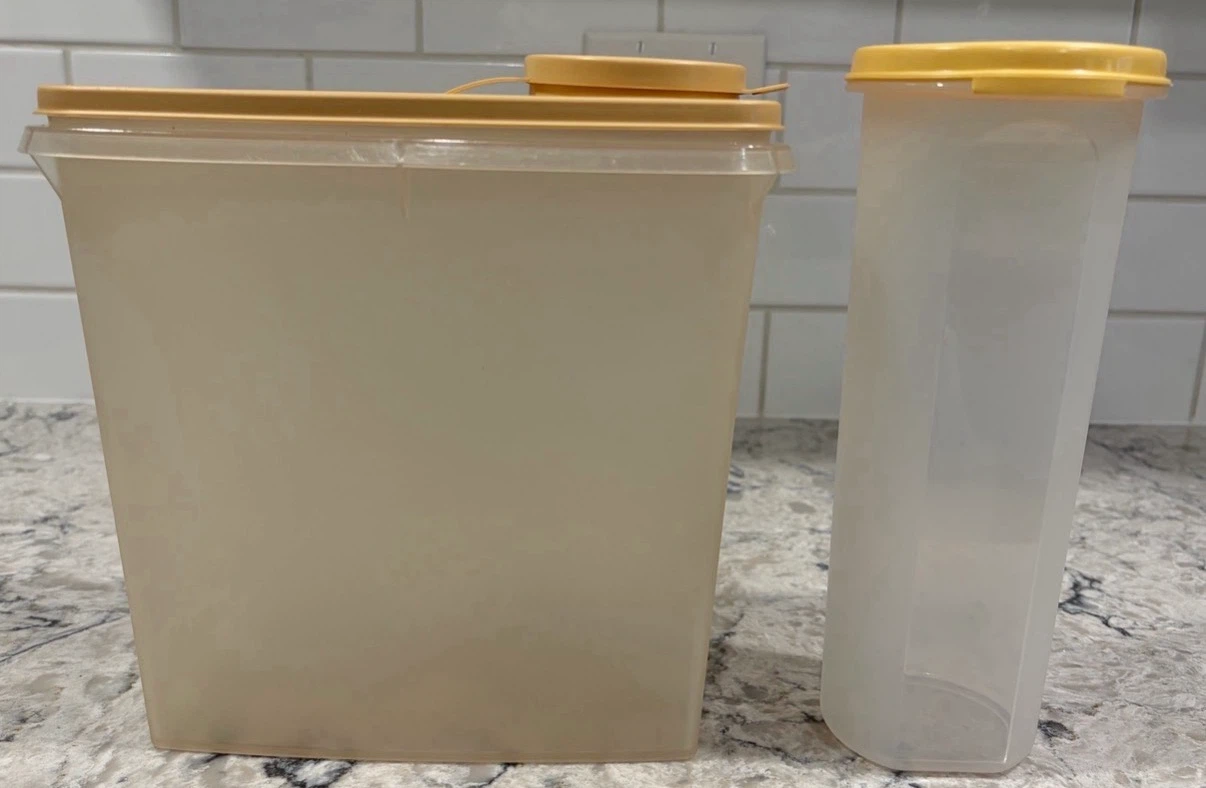 Vintage Tupperware Tall Canister Set Almond Yellow