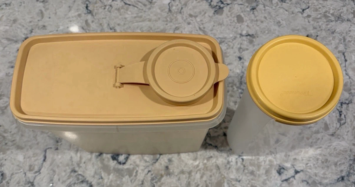 Vintage Tupperware Tall Canister Set Almond Yellow - photo 2