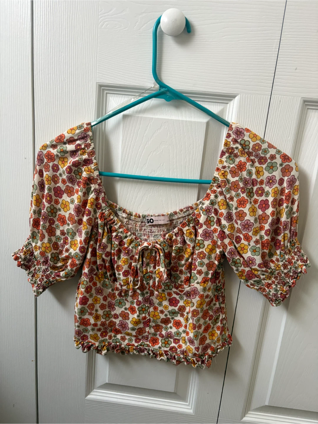 SO- Floral Puff-Sleeve Top — Multicolor