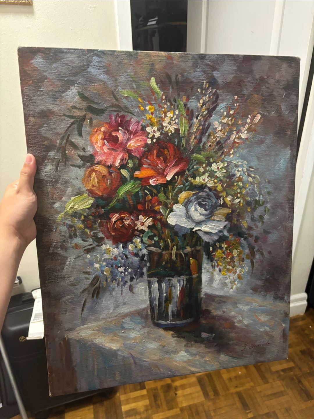 Oil Painting of Flowers in a Vase