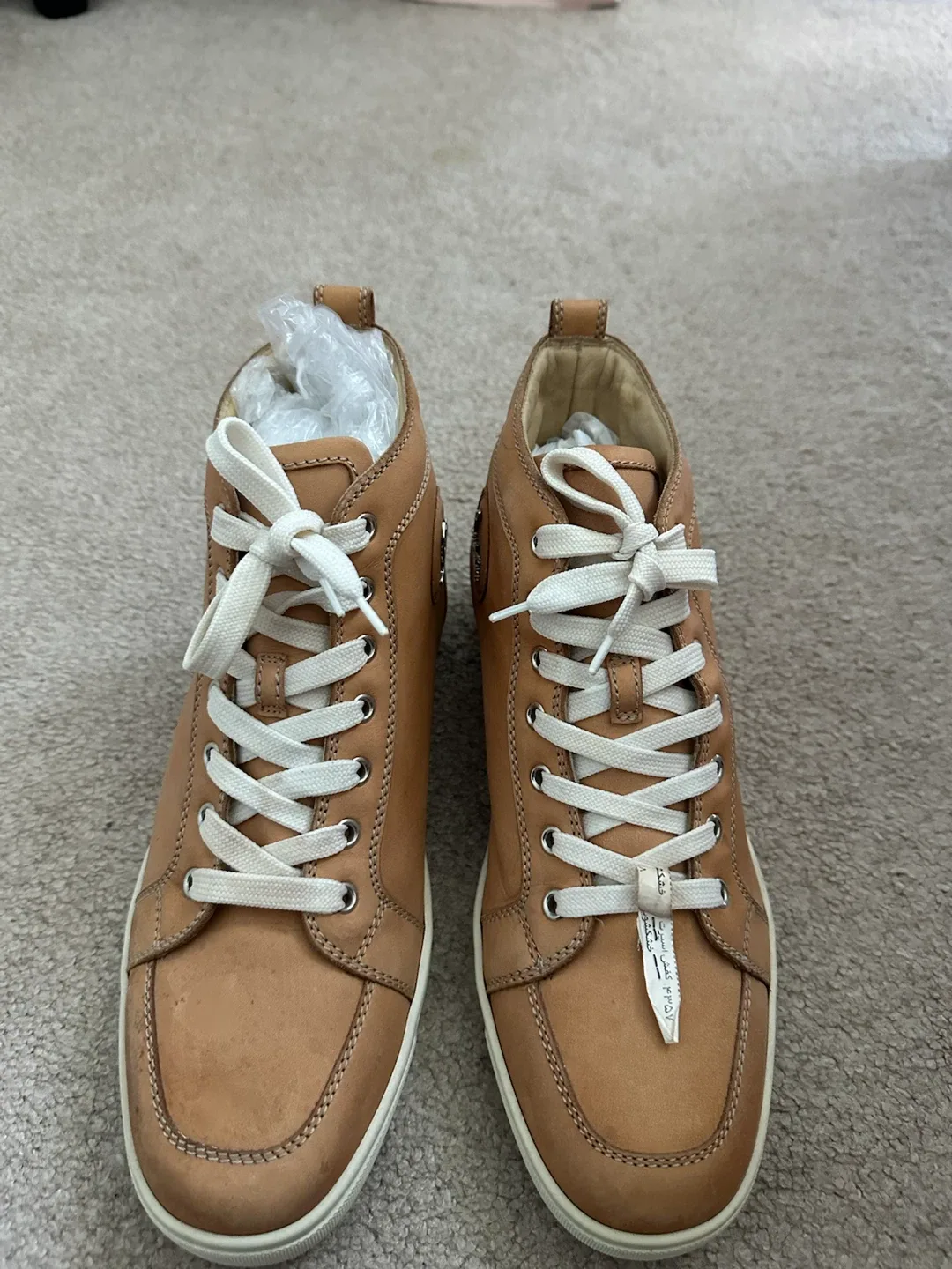 Christian Louboutin Tan Leather High-Top Sneakers