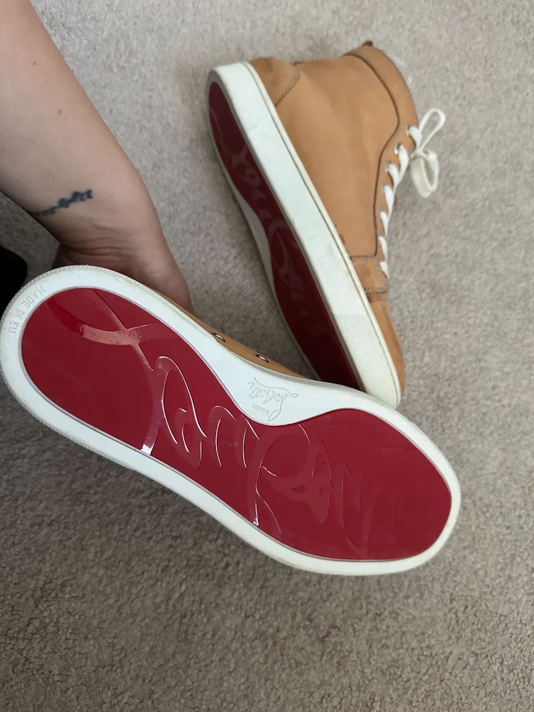 Christian Louboutin Tan Leather High-Top Sneakers - photo 5