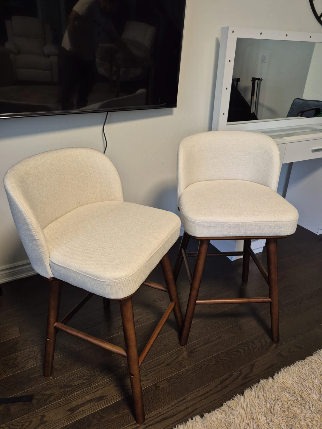 Cream Upholstered Swivel Bar Stools (Set of 2)